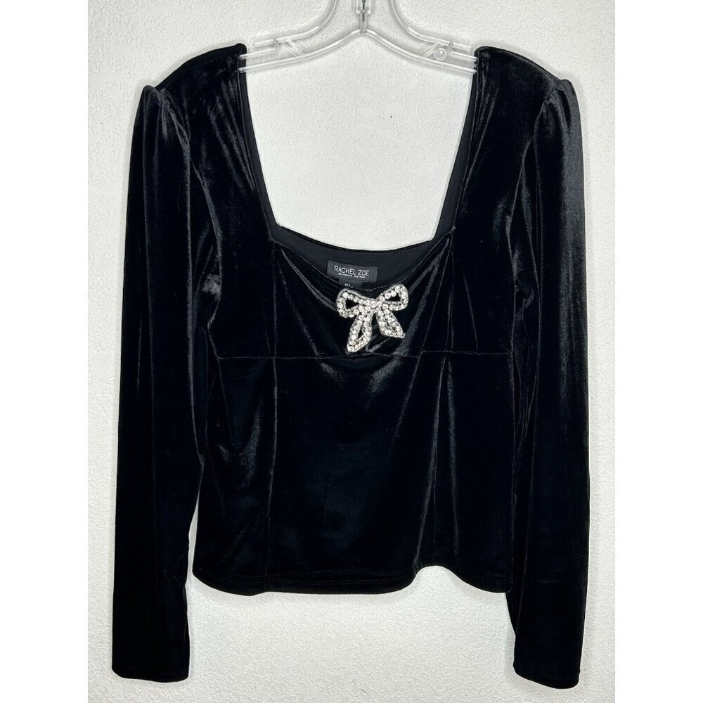 Rachel Zoe Top Womens L Black Velvet Coquette Fairy Whimsigoth Cropped Evening